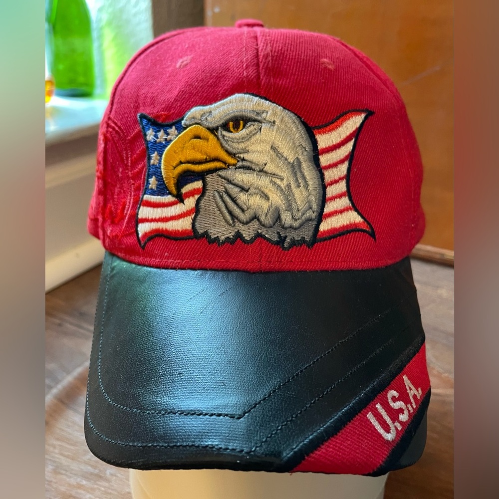 patriot Vintage bald eagle American ball cap with leather bill made in USA